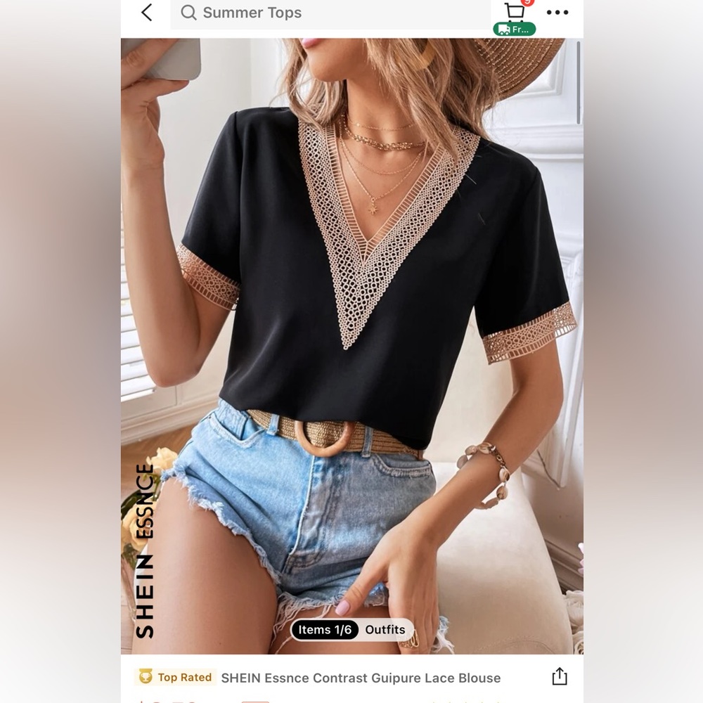 Top Rated SHEIN Essnce Contrast Guipure Lace Blouse